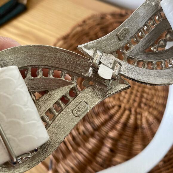 Vintage Mimi D Leaf Retro Reptile Leather Silver 1987 Signed Rare Buckle Belt main image 6
